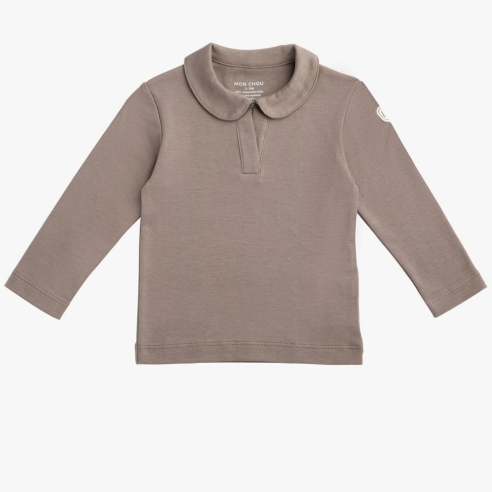 Mon Chou Long Sleeve Organic Cotton Polo Shirt - Cocoa